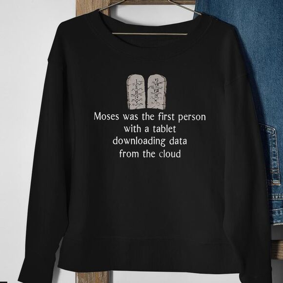 Moses Tablet Sweatshirt – Funny Graphic, Gildan Heavy Blend Size S, Pullover - Picture 1 of 13